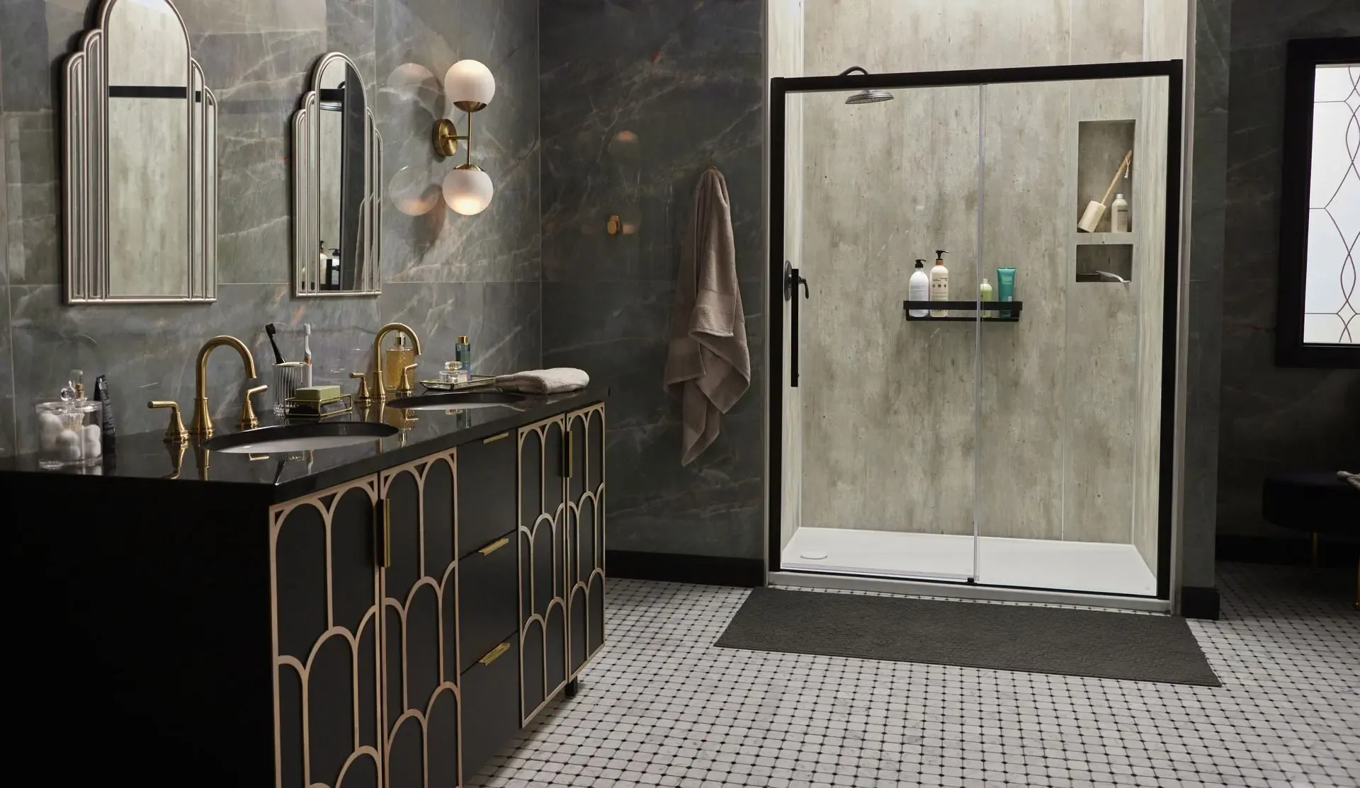 Tub-to-shower conversion with sliding glass door
