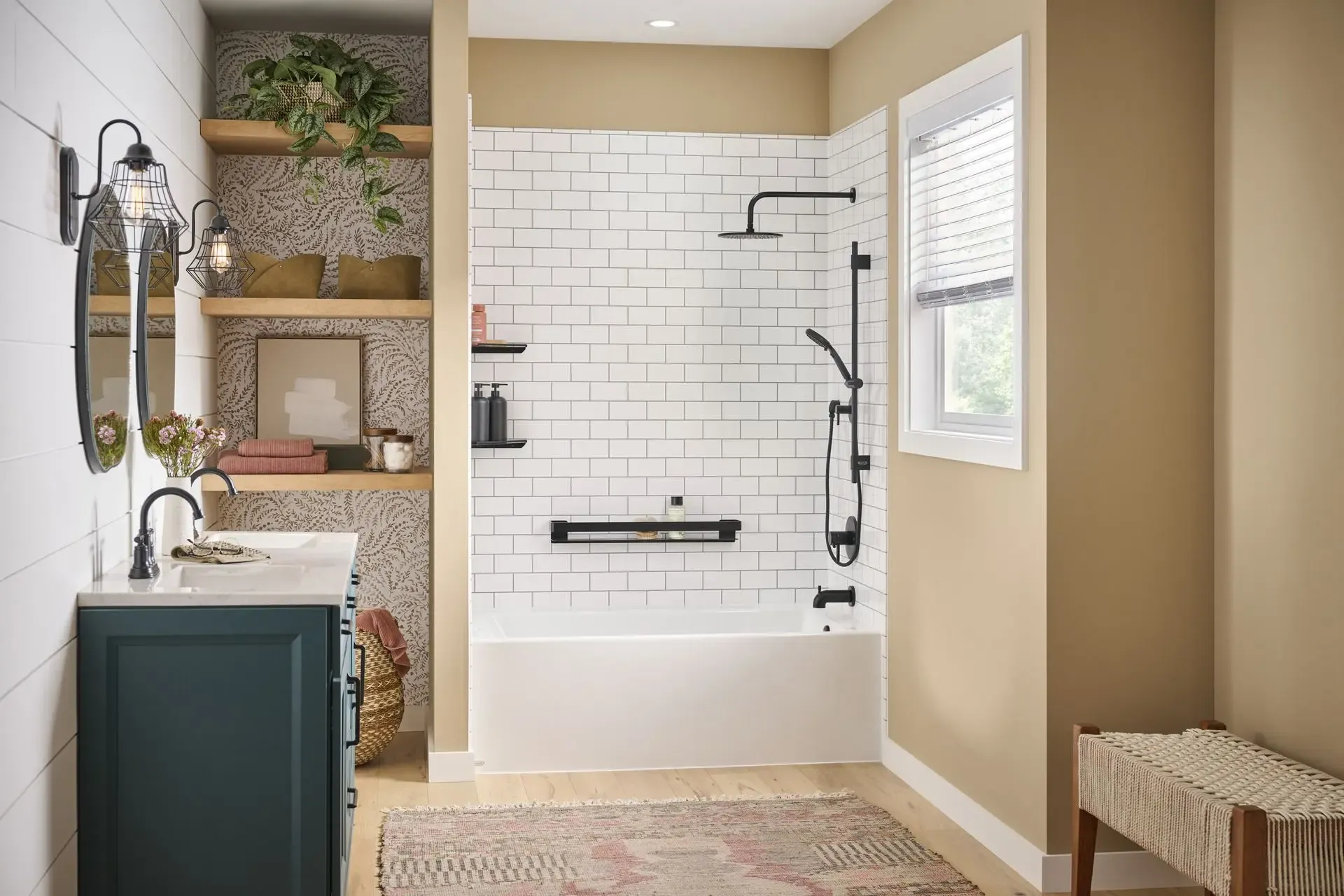 White subway tile tub and shower